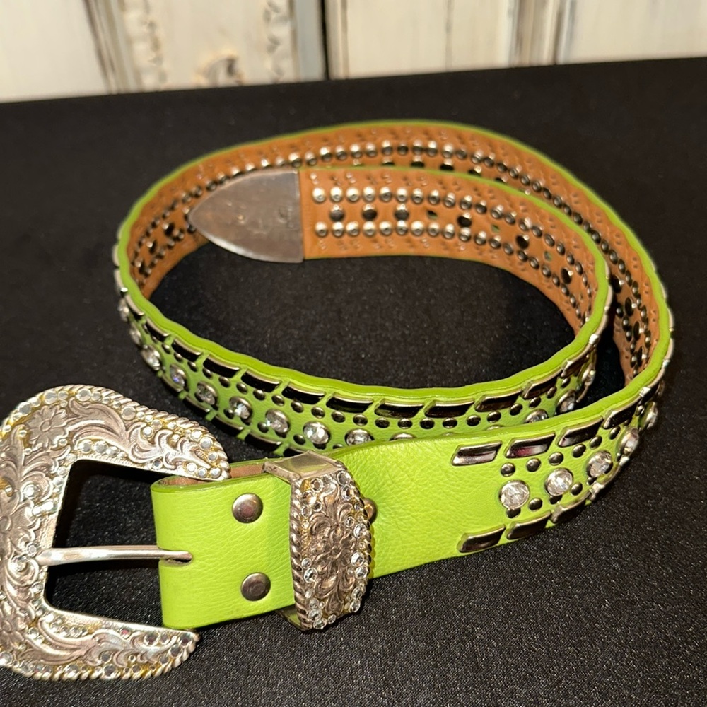 Nocona Green and Silver Western Belt with Ornate Buckle